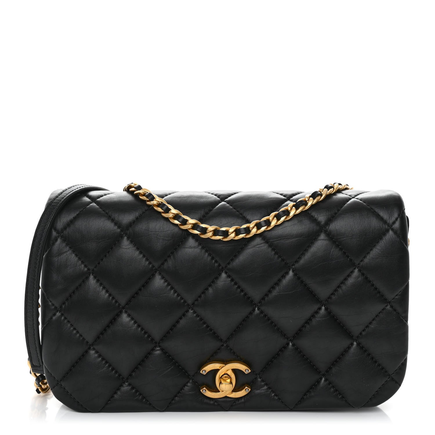 Chanel Calfskin Quilted Nailed CC Flap Bag Black 1 of 10