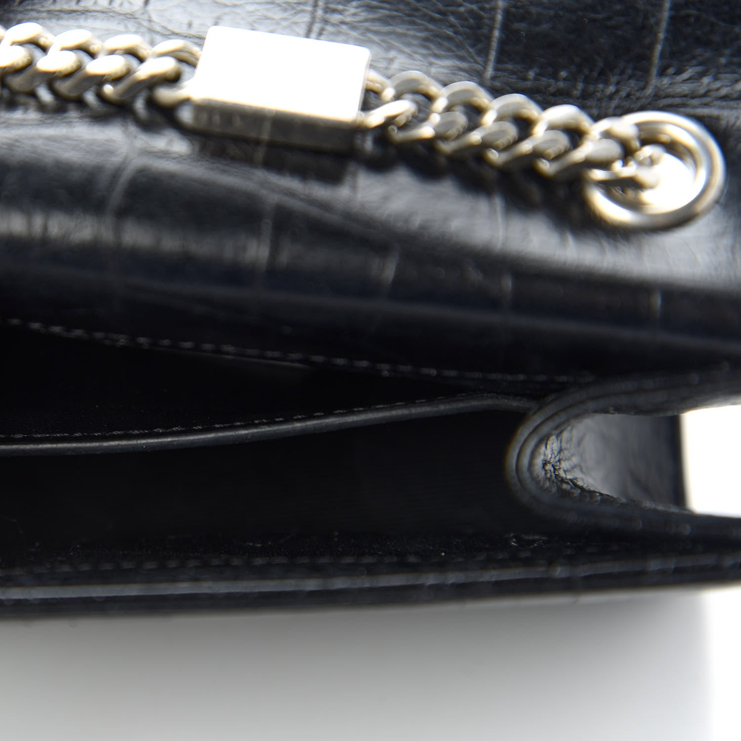 Saint Laurent Calfskin Crocodile Embossed Monogram Small Kate Tassel Satchel Black 9 of 10