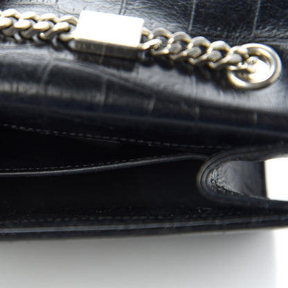Saint Laurent Calfskin Crocodile Embossed Monogram Small Kate Tassel Satchel Black 9 of 10