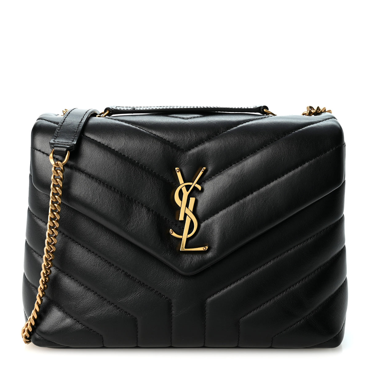 Saint Laurent Calfskin Y Quilted Monogram Small Loulou Chain Satchel Black 1 of 12