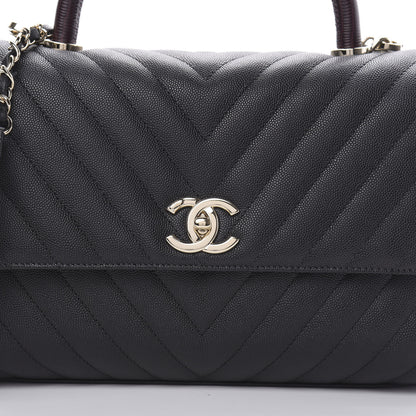 Chanel Caviar Lizard Embossed Chevron Quilted Medium Coco Handle Flap Black 8 of 11