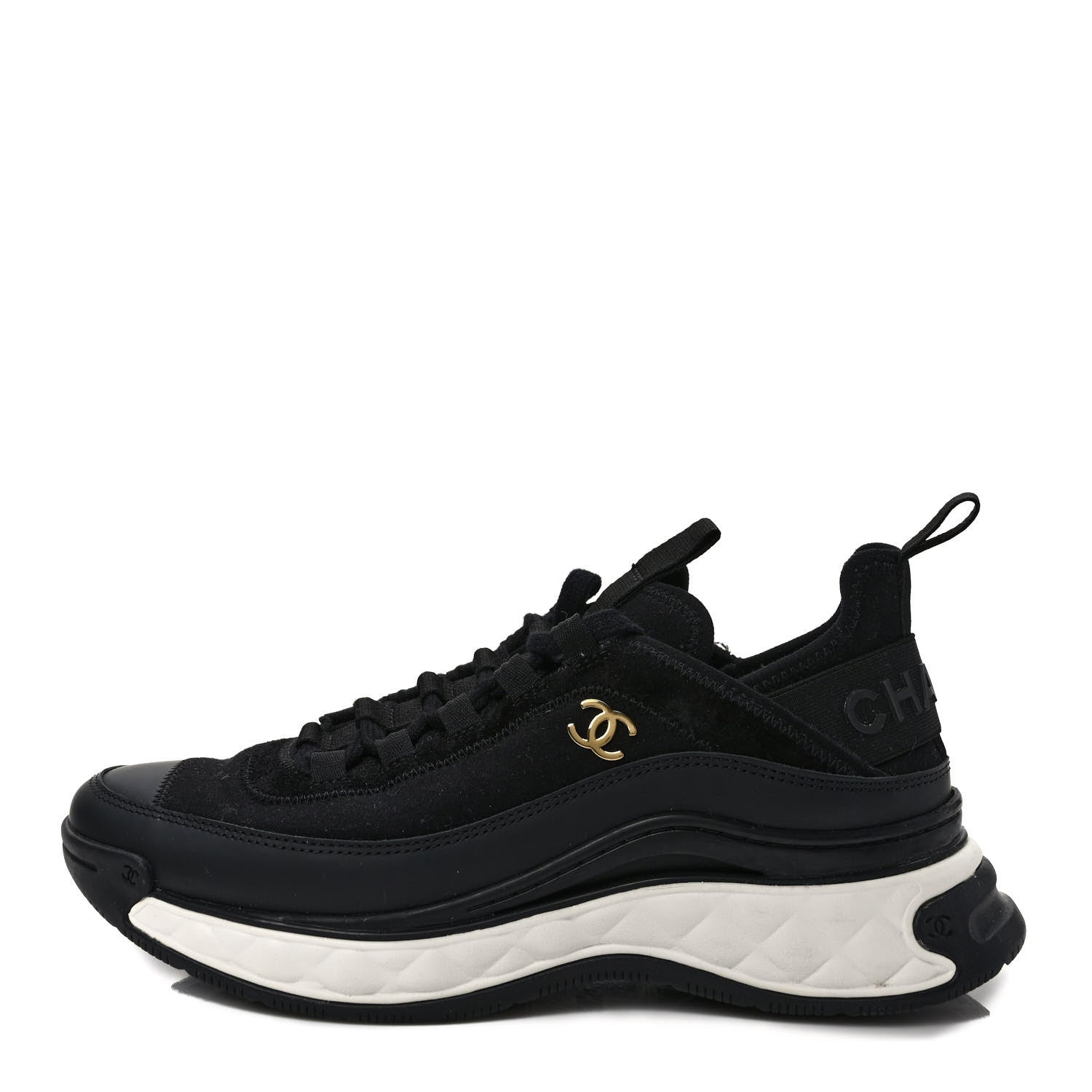 Chanel Velvet Calfskin Mixed Fibers CC Sneakers 37.5 Black 1 of 9