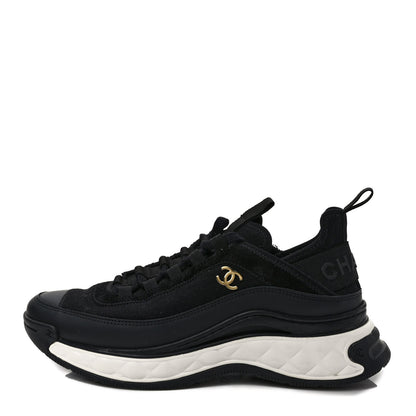 Chanel Velvet Calfskin Mixed Fibers CC Sneakers 37.5 Black 1 of 9