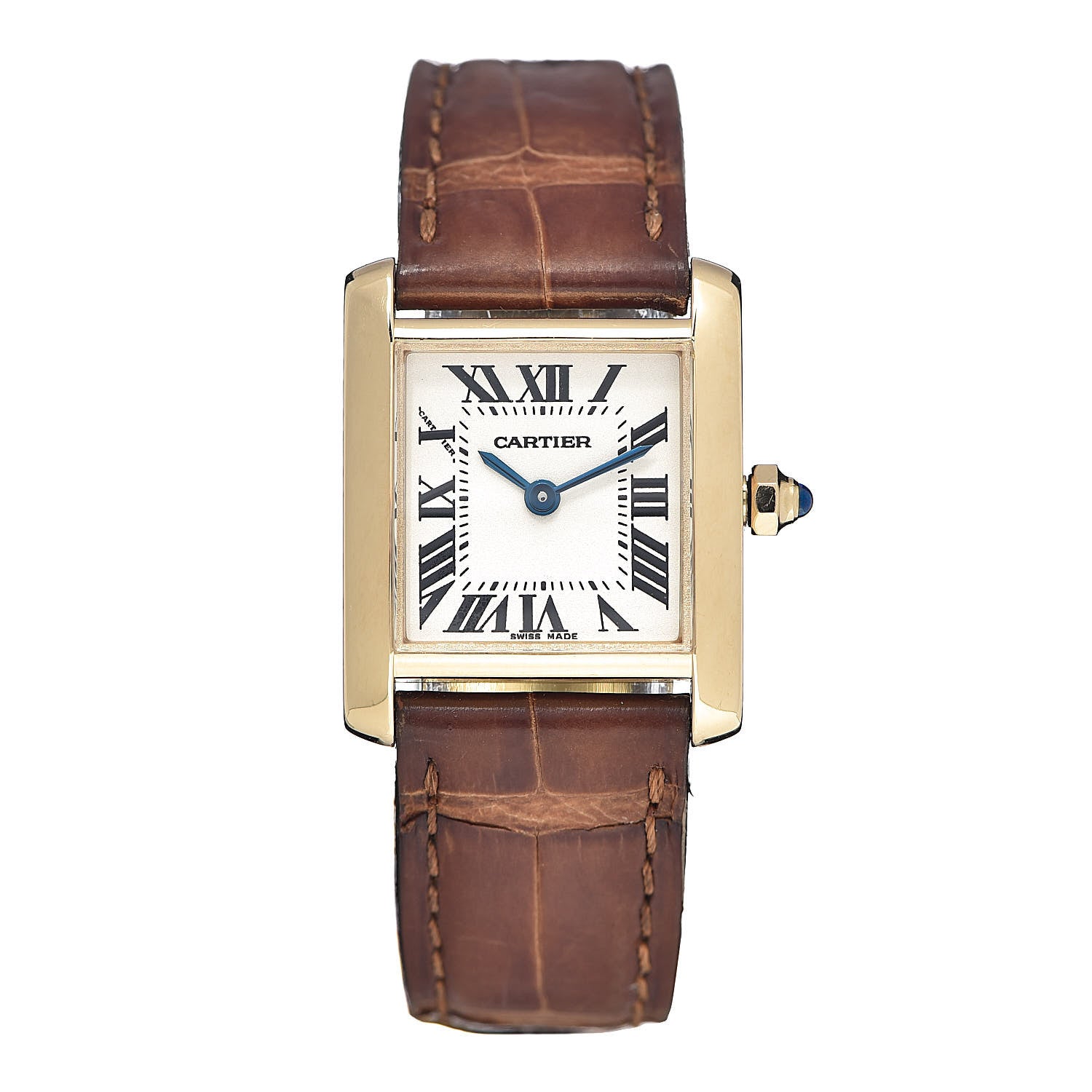 Cartier 18K Yellow Gold Alligator 20mm Tank Francaise Quartz Watch Brown 1 of 9
