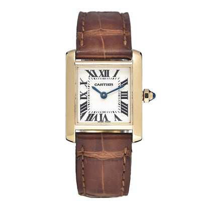 Cartier 18K Yellow Gold Alligator 20mm Tank Francaise Quartz Watch Brown 1 of 9