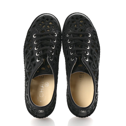 Chanel Calfskin Hollow Out Flower Sneakers 36 Black 2 of 11