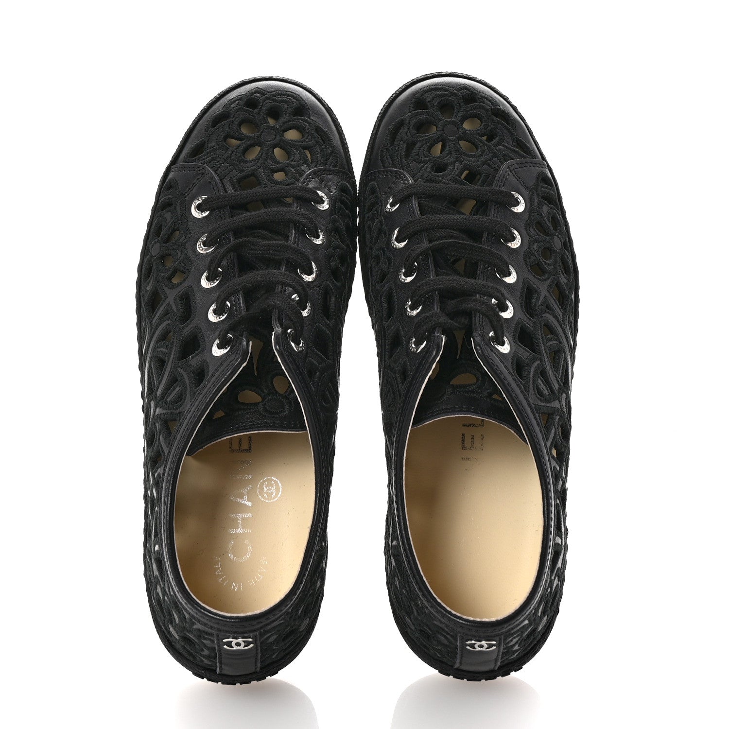 Chanel Calfskin Hollow Out Flower Sneakers 36 Black 2 of 11