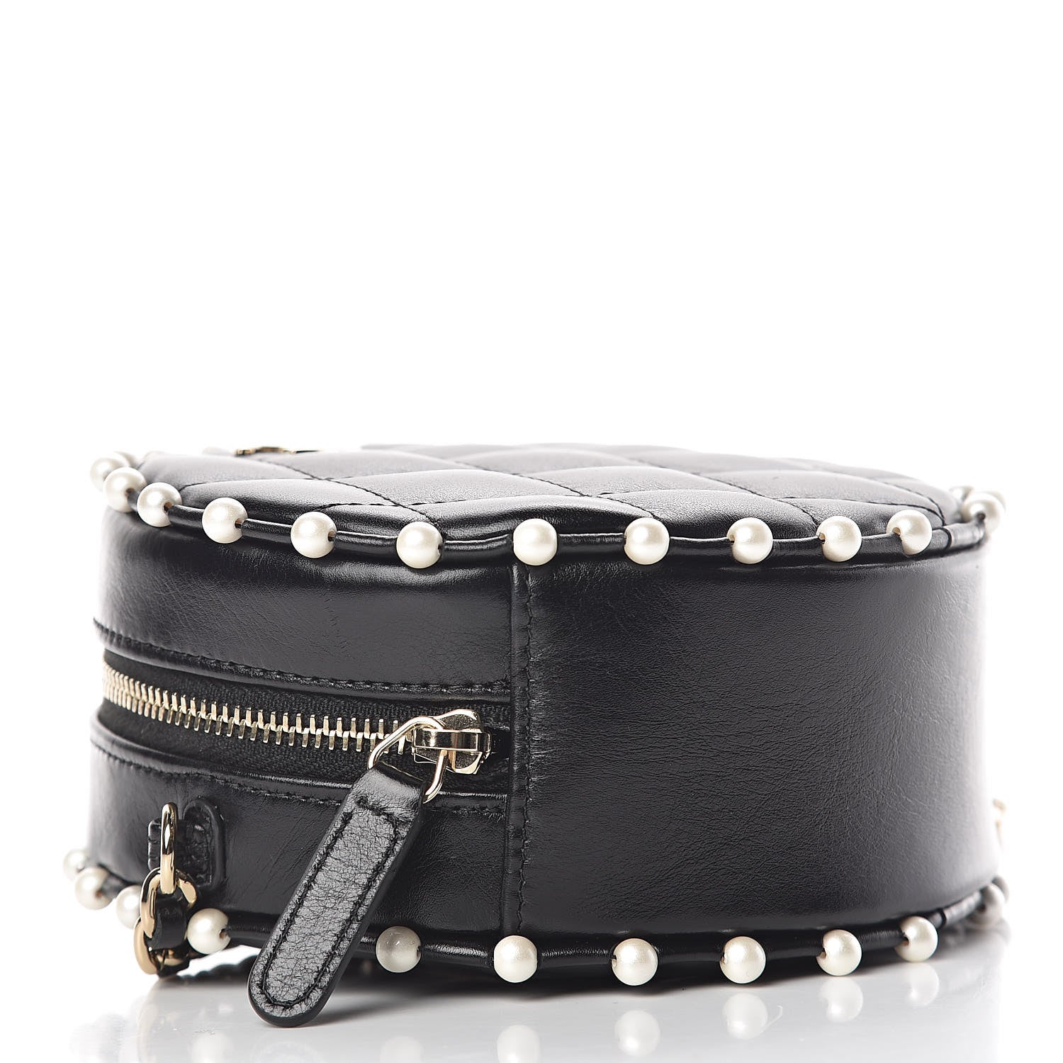 Chanel Calfskin Quilted Pearl Round Clutch With Chain Black 4 of 11
