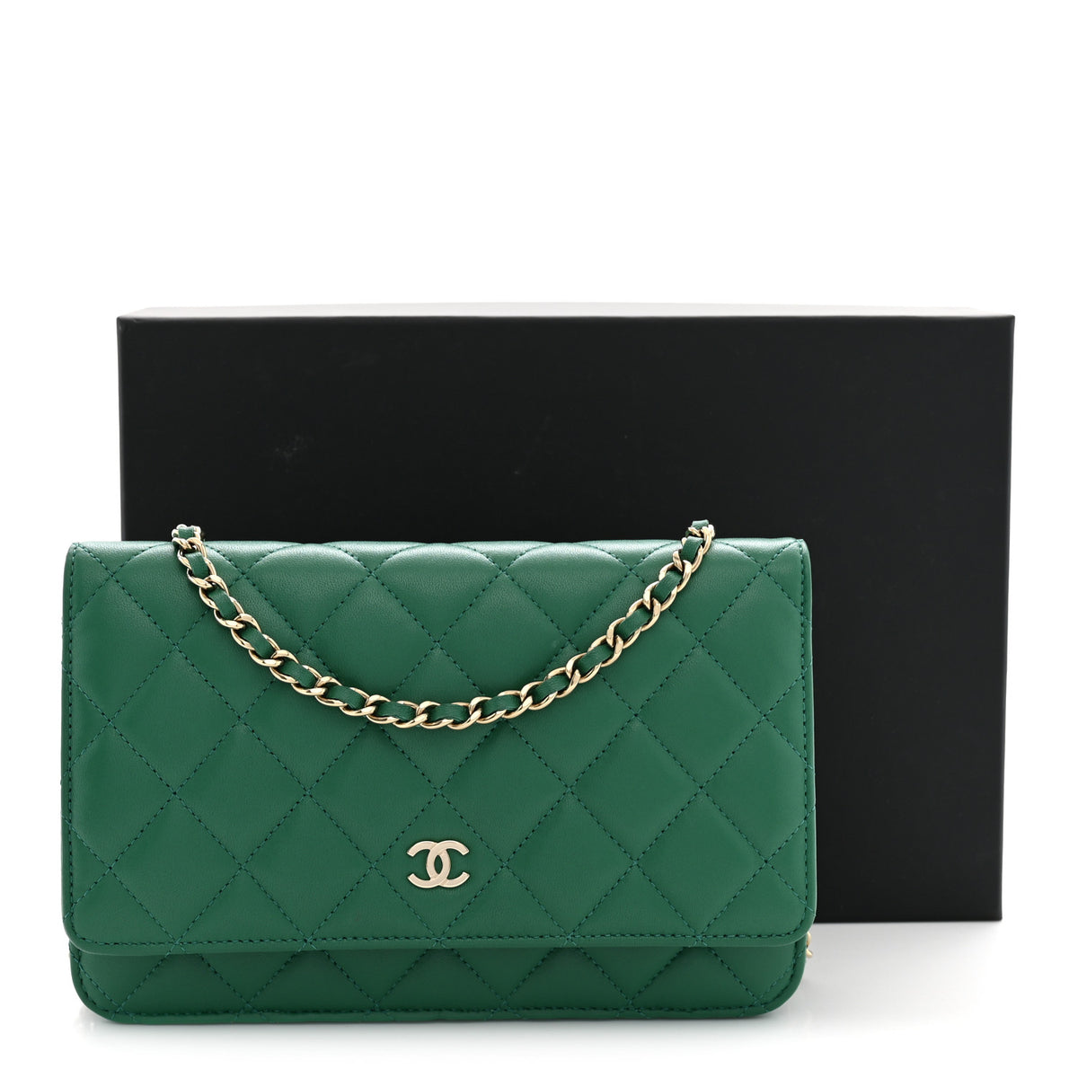 Chanel Lambskin Quilted Wallet On Chain WOC Green 11 of 11