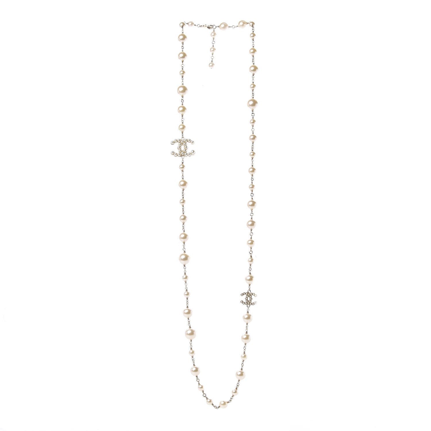 Chanel Graduated Pearl Crystal Twisted CC Long Necklace Gold 3 of 4