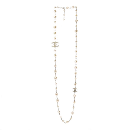Chanel Graduated Pearl Crystal Twisted CC Long Necklace Gold 3 of 4