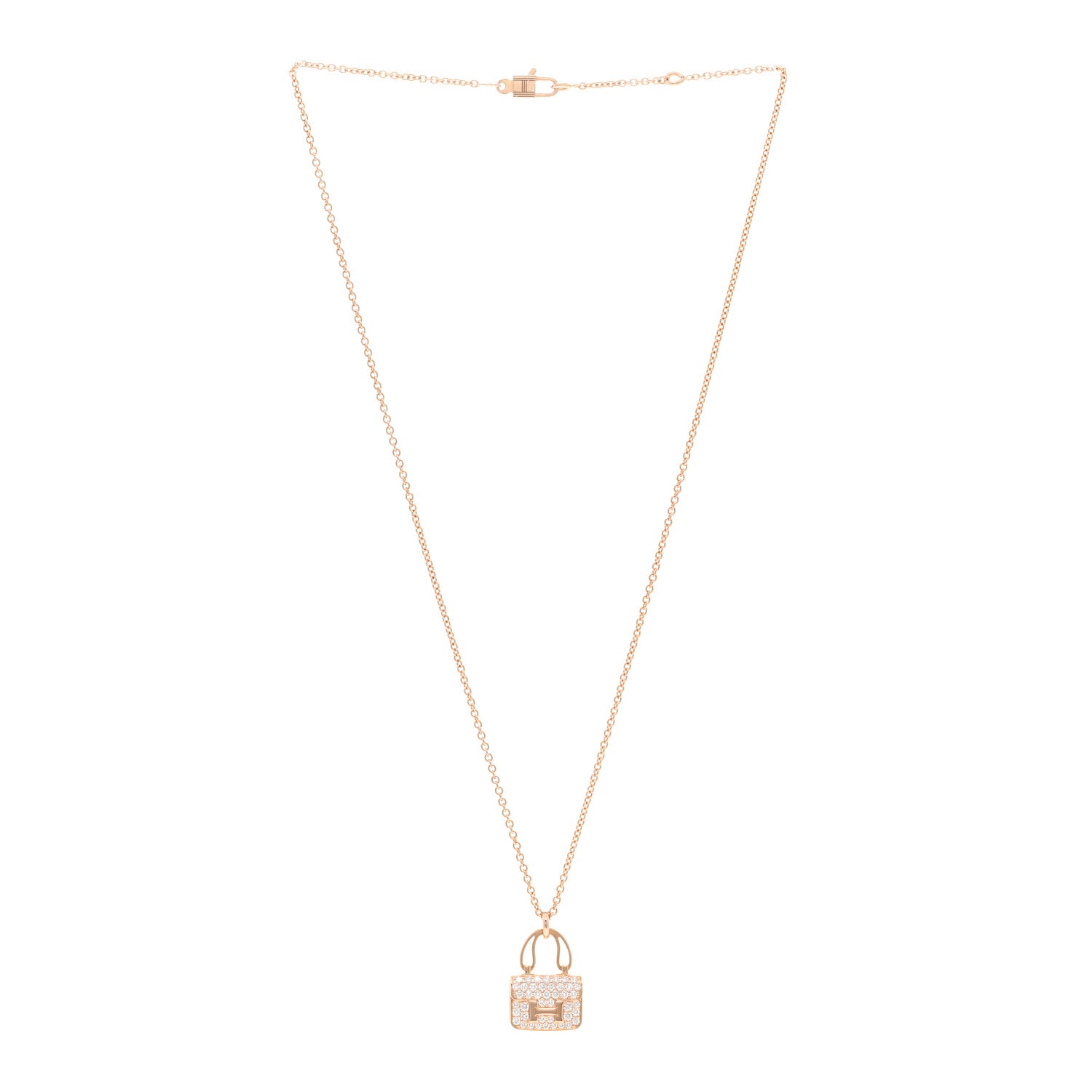 Hermes 18K Rose Gold Diamond Constance Amulettes Pendant Necklace 3 of 5