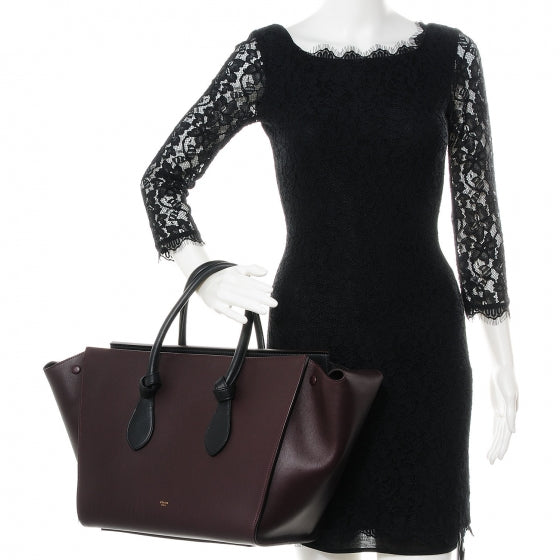 Celine Smooth Calfskin Large Bi-Color Tie Knot Tote Burgundy 2 of 9
