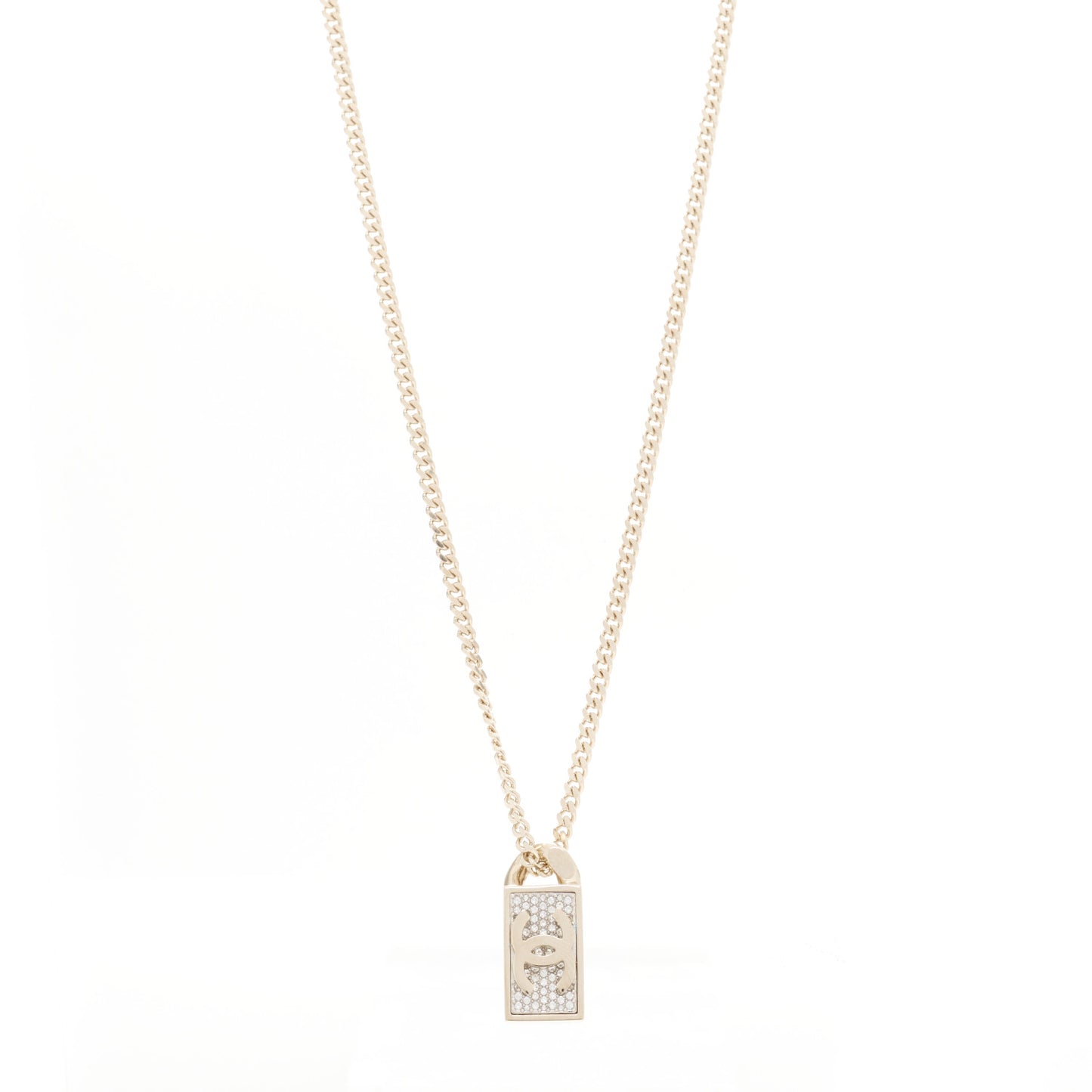 Crystal Dog Tag Charm Necklace Gold