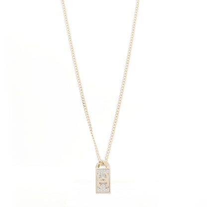 Chanel Crystal Dog Tag Charm Necklace Gold 1 of 4
