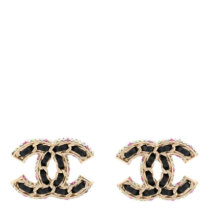 Chanel Lambskin Crystal CC Chain Earrings Black Gold Multicolor 1 of 4