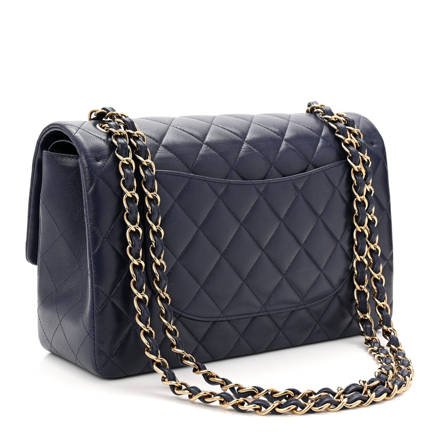 Caviar Quilted Jumbo Double Flap Dark Navy