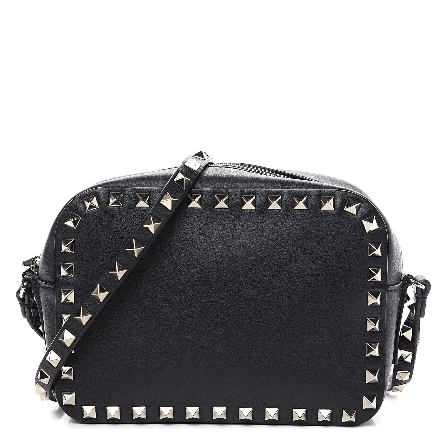 Calfskin Rockstud Camera Crossbody Bag Black