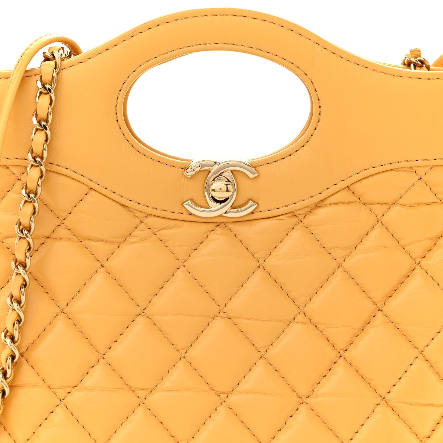 Chanel Shiny Crumpled Calfskin Quilted Mini 31 Shopping Bag Yellow 7 of 11
