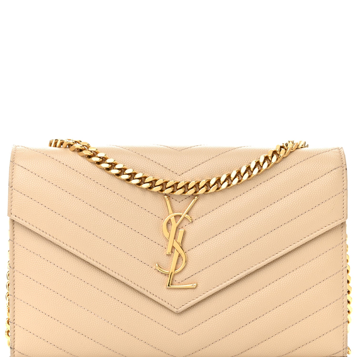 Saint Laurent Grain De Poudre Matelasse Chevron Monogram Chain Wallet Nude Powder 8 of 19