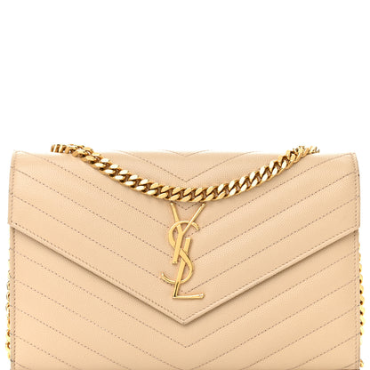 Saint Laurent Grain De Poudre Matelasse Chevron Monogram Chain Wallet Nude Powder 8 of 19