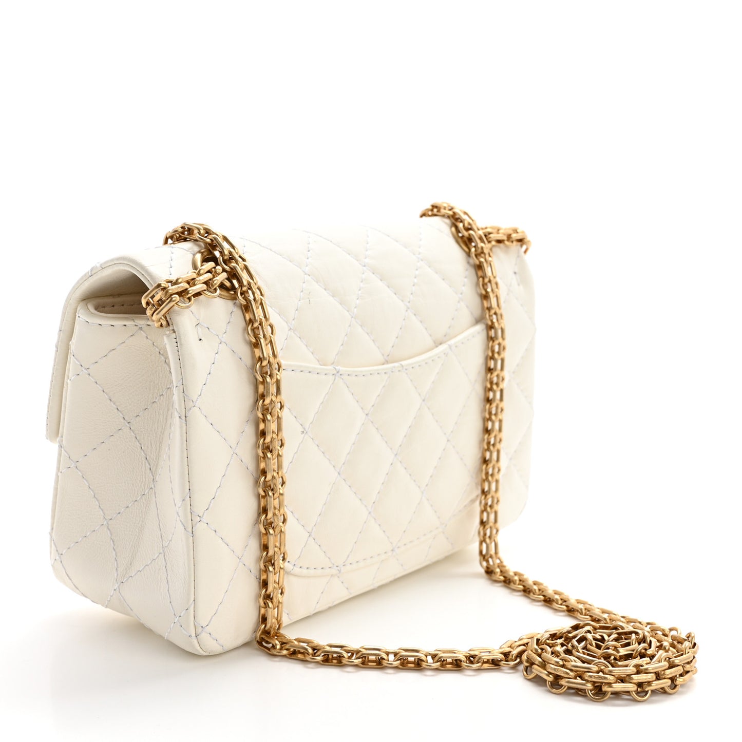 Aged Calfskin Quilted 2.55 Reissue Mini Flap White