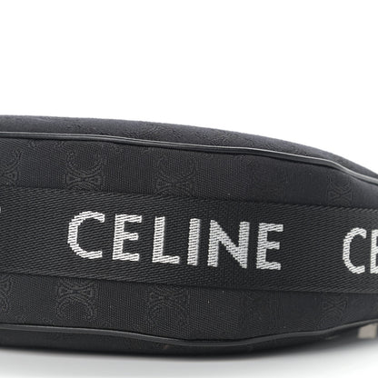 Celine Canvas Calfskin Jacquard Medium Ava Triomphe Shoulder Bag With Strap Black 9 of 9