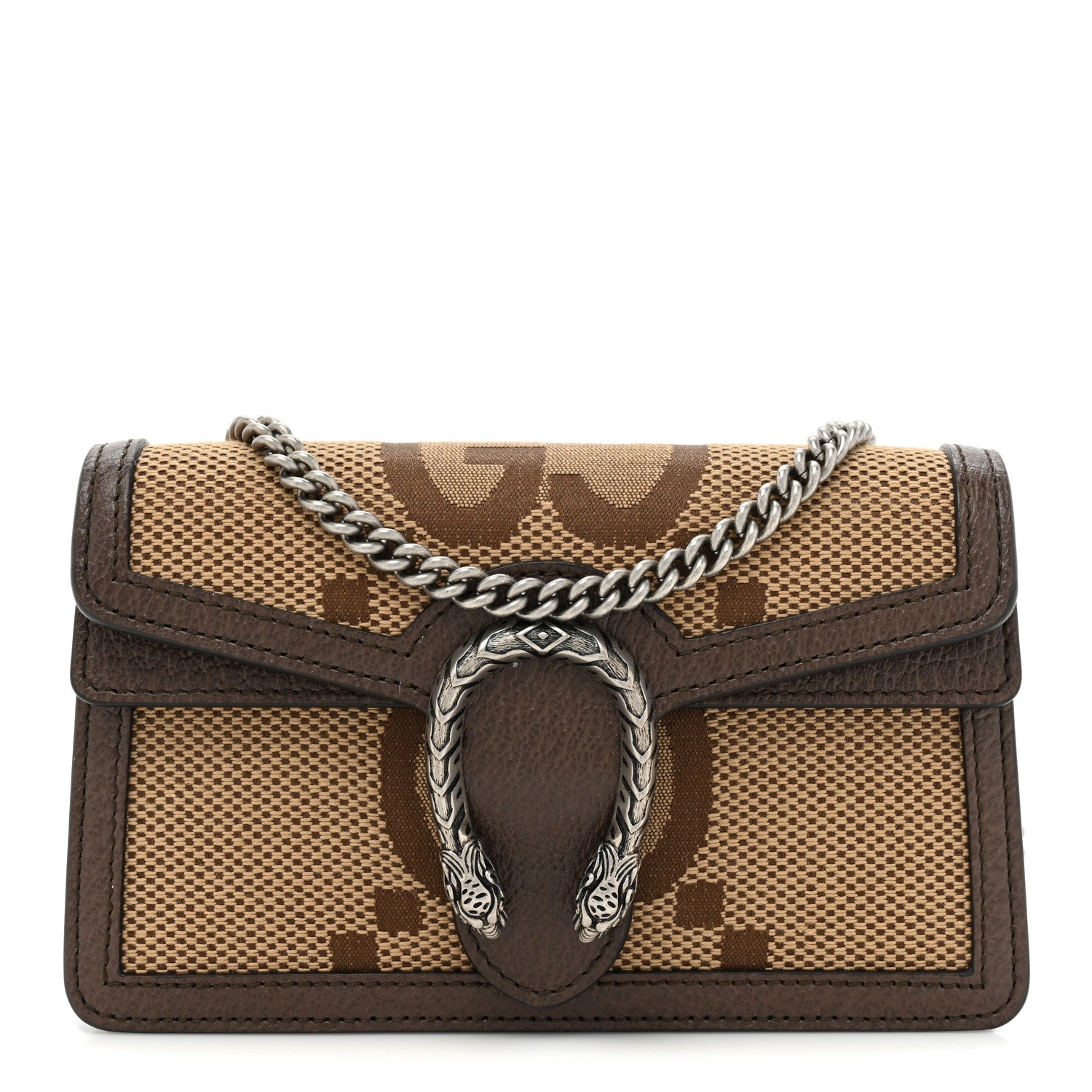 Gucci Monogram Jumbo GG Textured Dollar Calfskin Super Mini Dionysus Shoulder Bag Camel Ebony New Acero 1 of 10