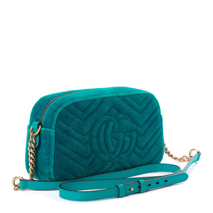 Gucci Velvet Matelasse Small GG Marmont Chain Shoulder Bag Pavone Cyan 3 of 10