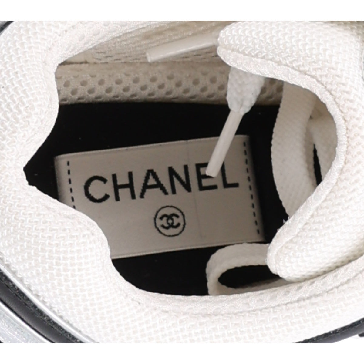 Mesh Suede Calfskin Grained Calfskin Womens CC Sneakers 39 Black White Silver