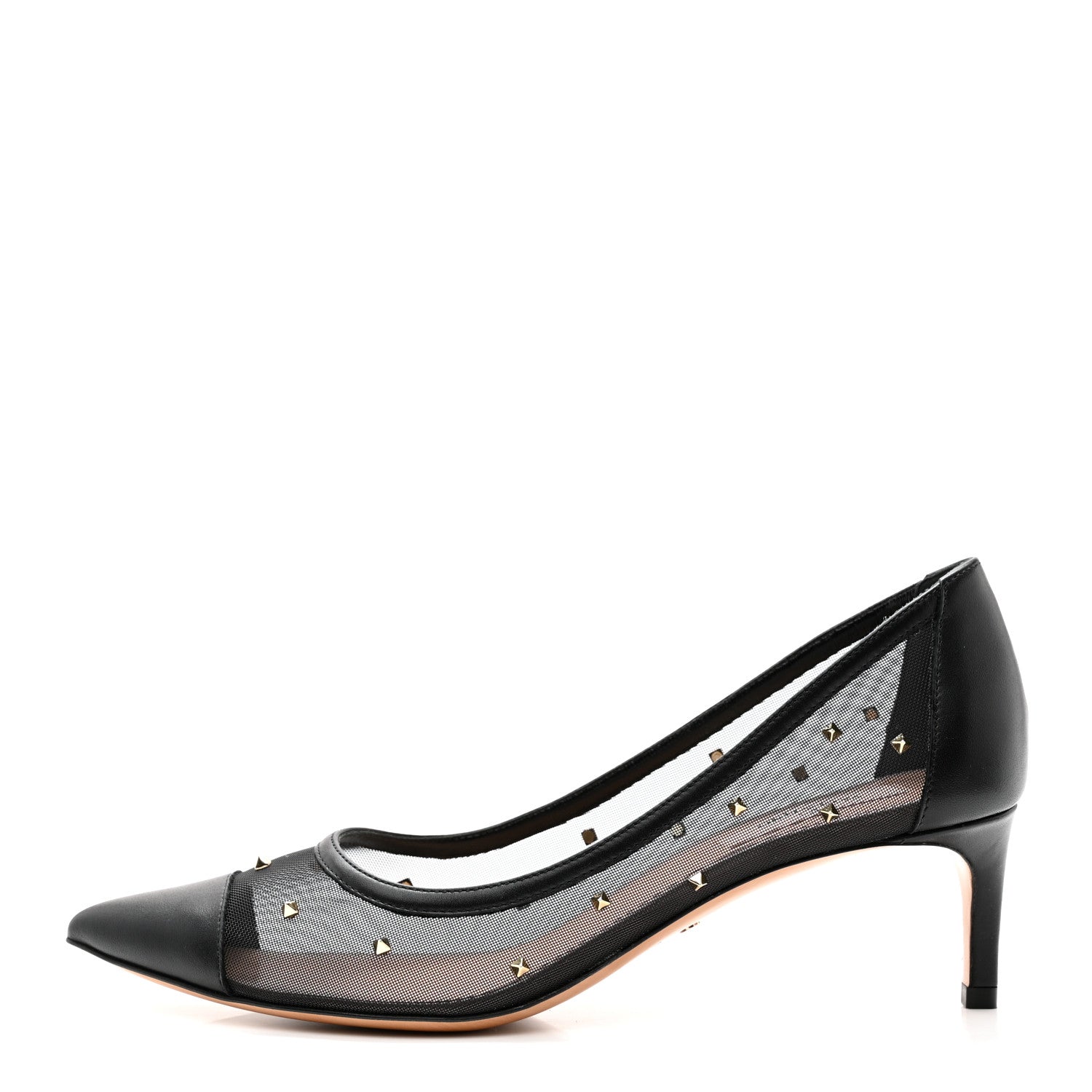 Valentino Garavani Mesh Embellished Shining Rockstud Low Heel Pumps 37.5 Black 1 of 8