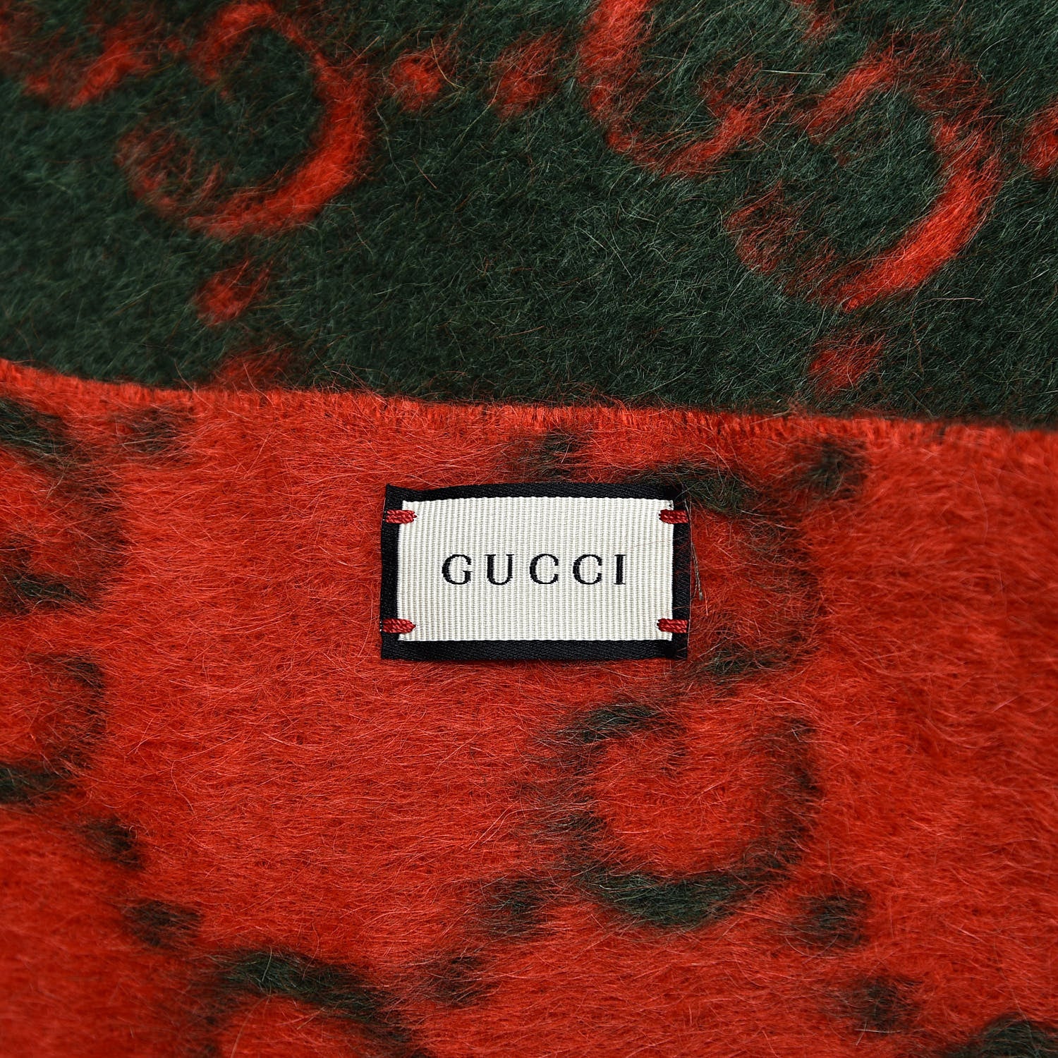 Gucci Wool Alpaca GG Monogram Big GG Rock Scarf Green Red 5 of 5