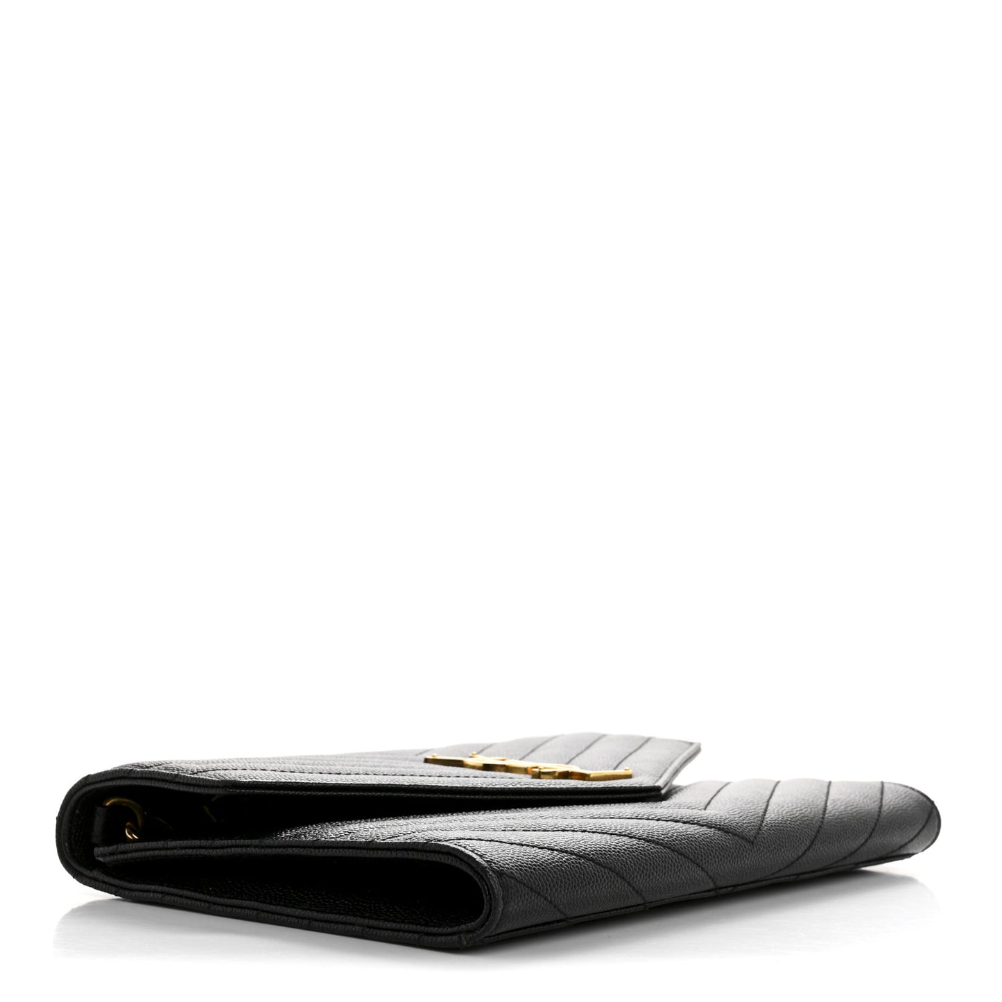 Grain De Poudre Matelasse Chevron Monogram Envelope Clutch Black