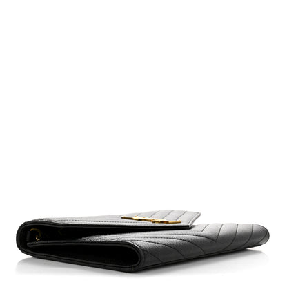 Saint Laurent Grain De Poudre Matelasse Chevron Monogram Envelope Clutch Black 4 of 12