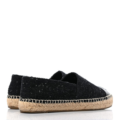 Chanel Tweed Patent Goatskin Sequin CC Espadrilles 36 Black 4 of 10
