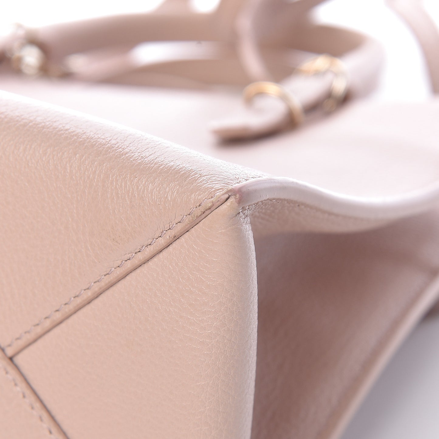 Grained Calfskin Gold Metallic Edge Hardware Papier Mini A4 Tote Rose Des Sables
