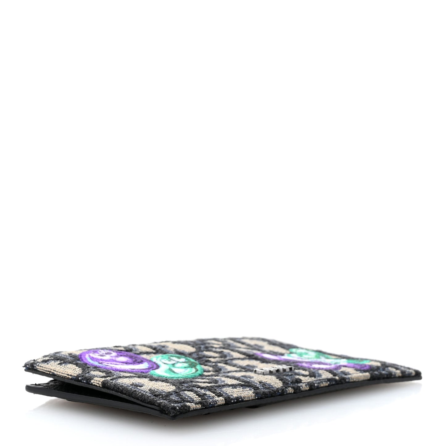X KENNY SCHARF Oblique Canvas Embroidered Zip Card Holder Charcoal
