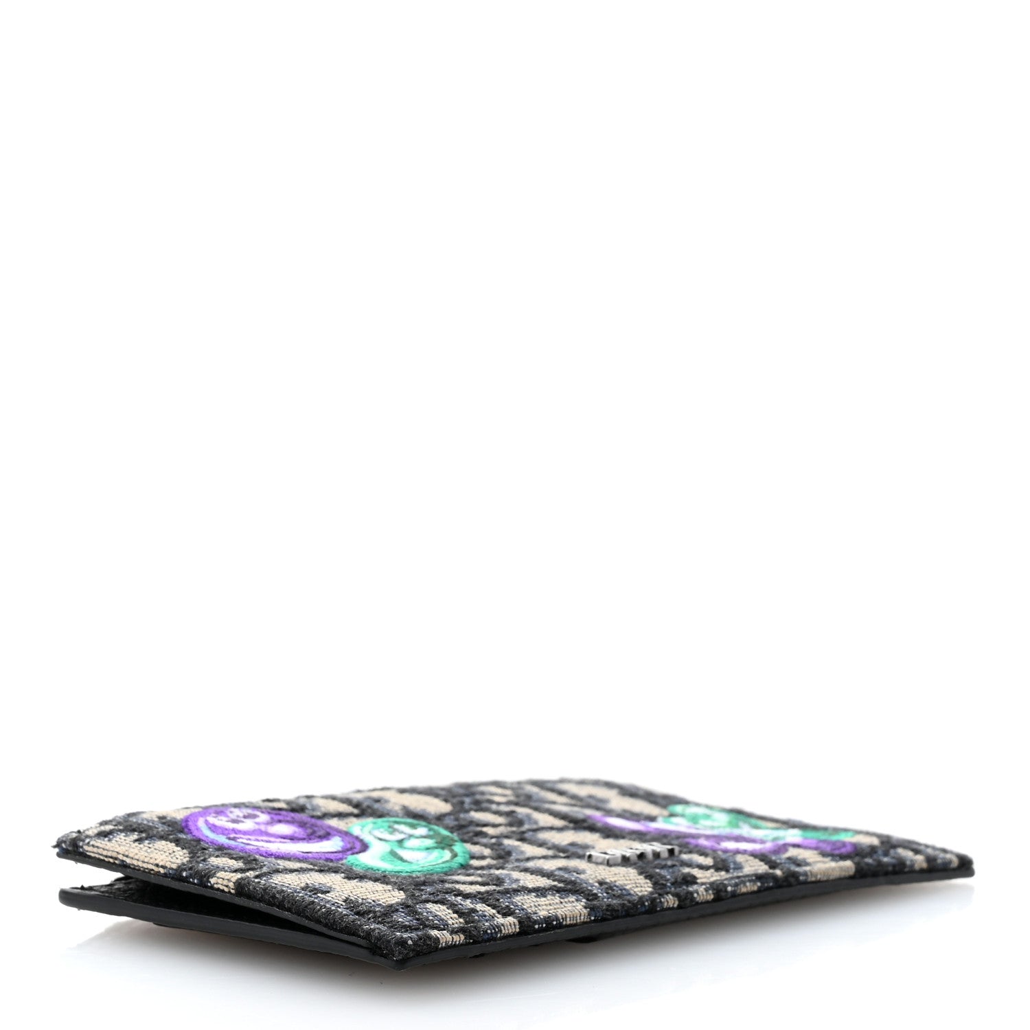 Christian Dior X KENNY SCHARF Oblique Canvas Embroidered Zip Card Holder Charcoal 4 of 7
