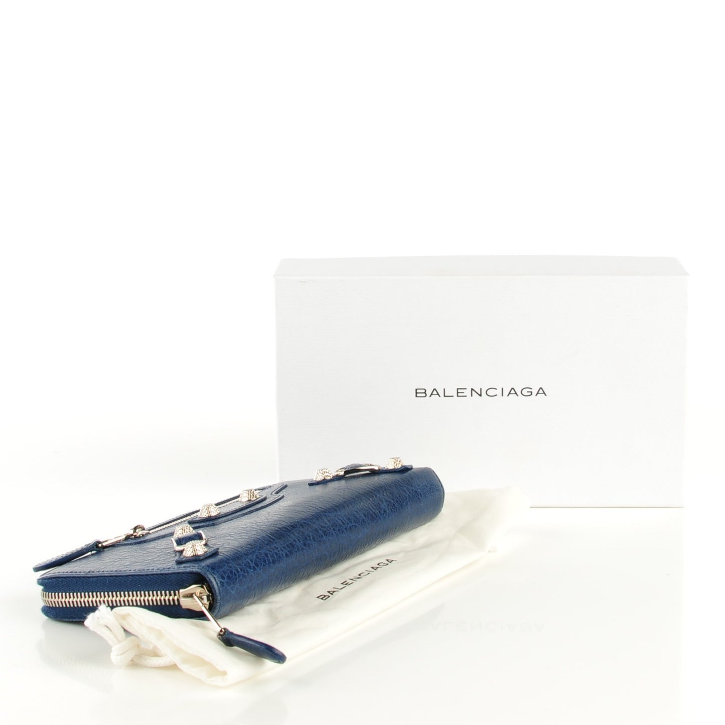 Agneau Giant 12 Silver Hardware Continental Zip Around Bleu Mineral