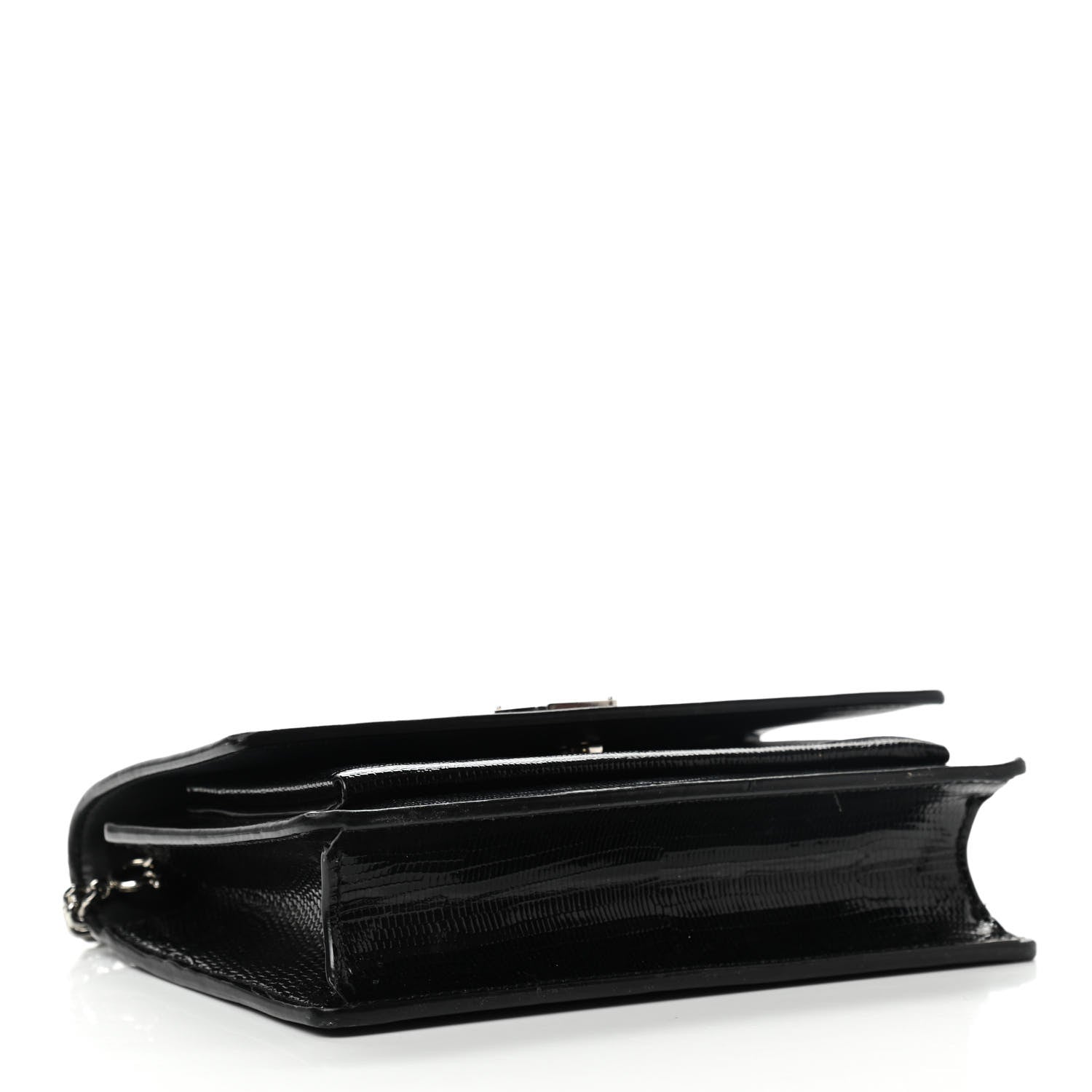 Saint Laurent Calfskin Lizard Embossed Monogram Sunset Chain Wallet Black 4 of 13