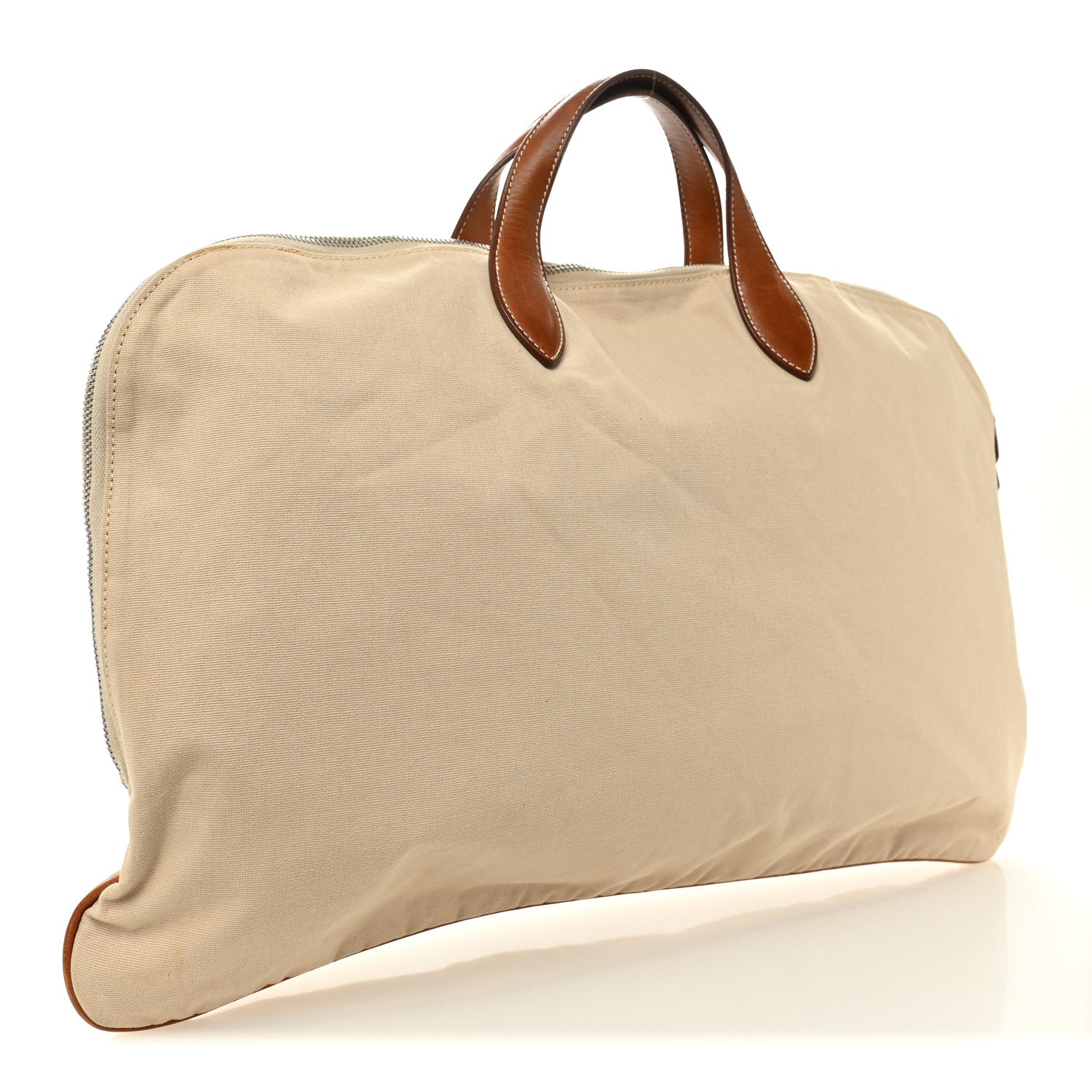 Hermes Natural Barenia Canvas Victoria Travel Briefcase Fauve
