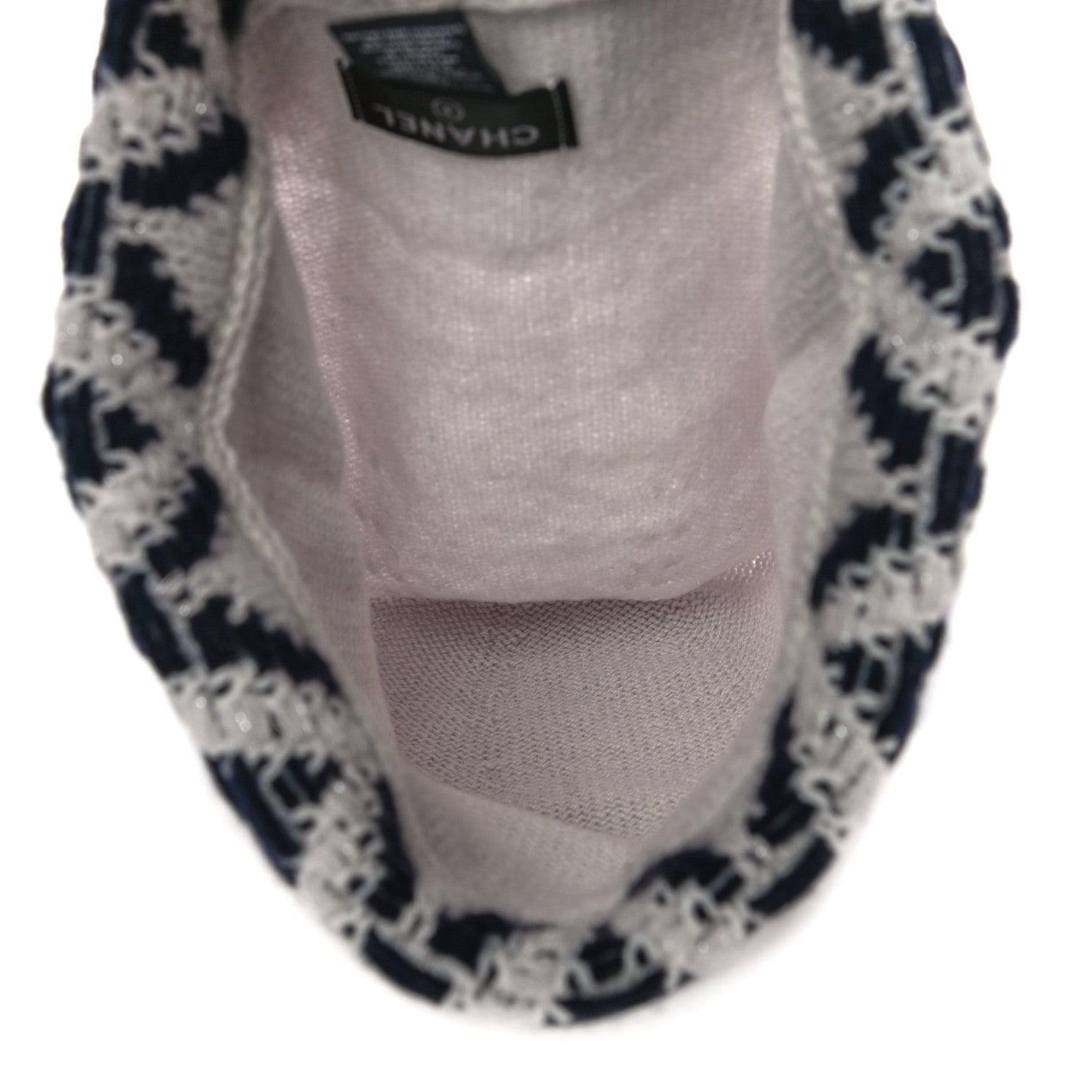 Chanel Cashmere Blend CC Beanie Hat White Navy Blue 5 of 10