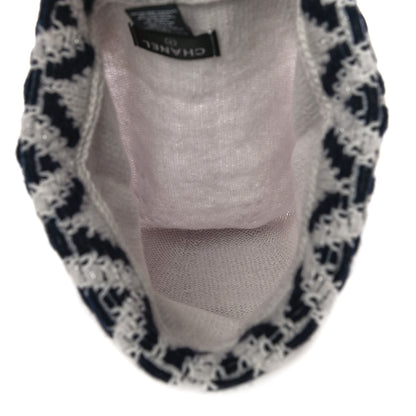 Chanel Cashmere Blend CC Beanie Hat White Navy Blue 5 of 10