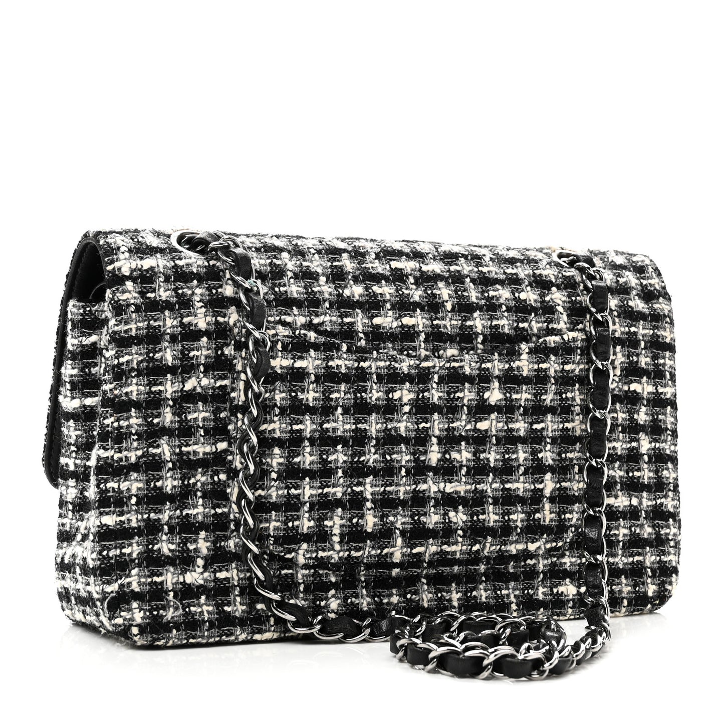 Tweed Quilted Medium Double Flap Black