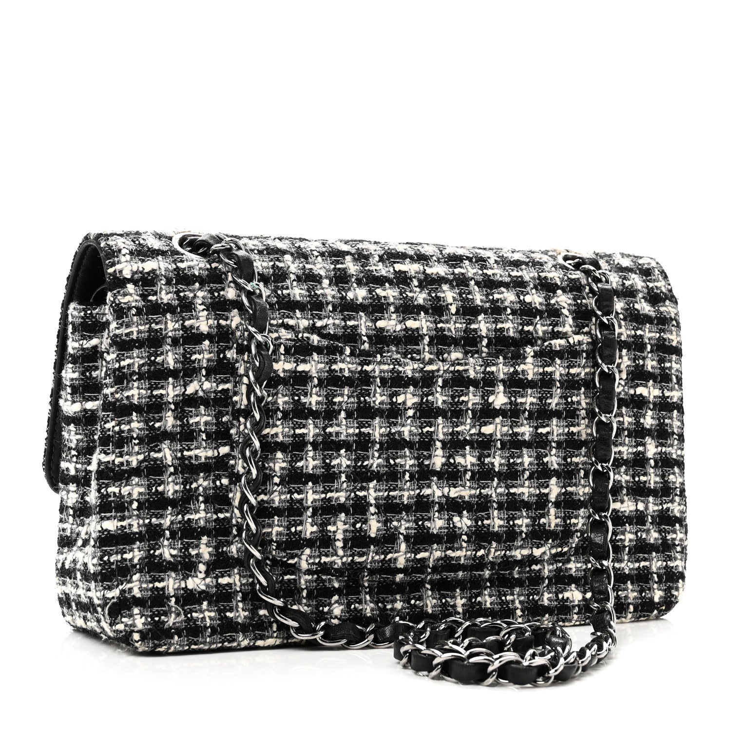 Chanel Tweed Quilted Medium Double Flap Black 3 of 10