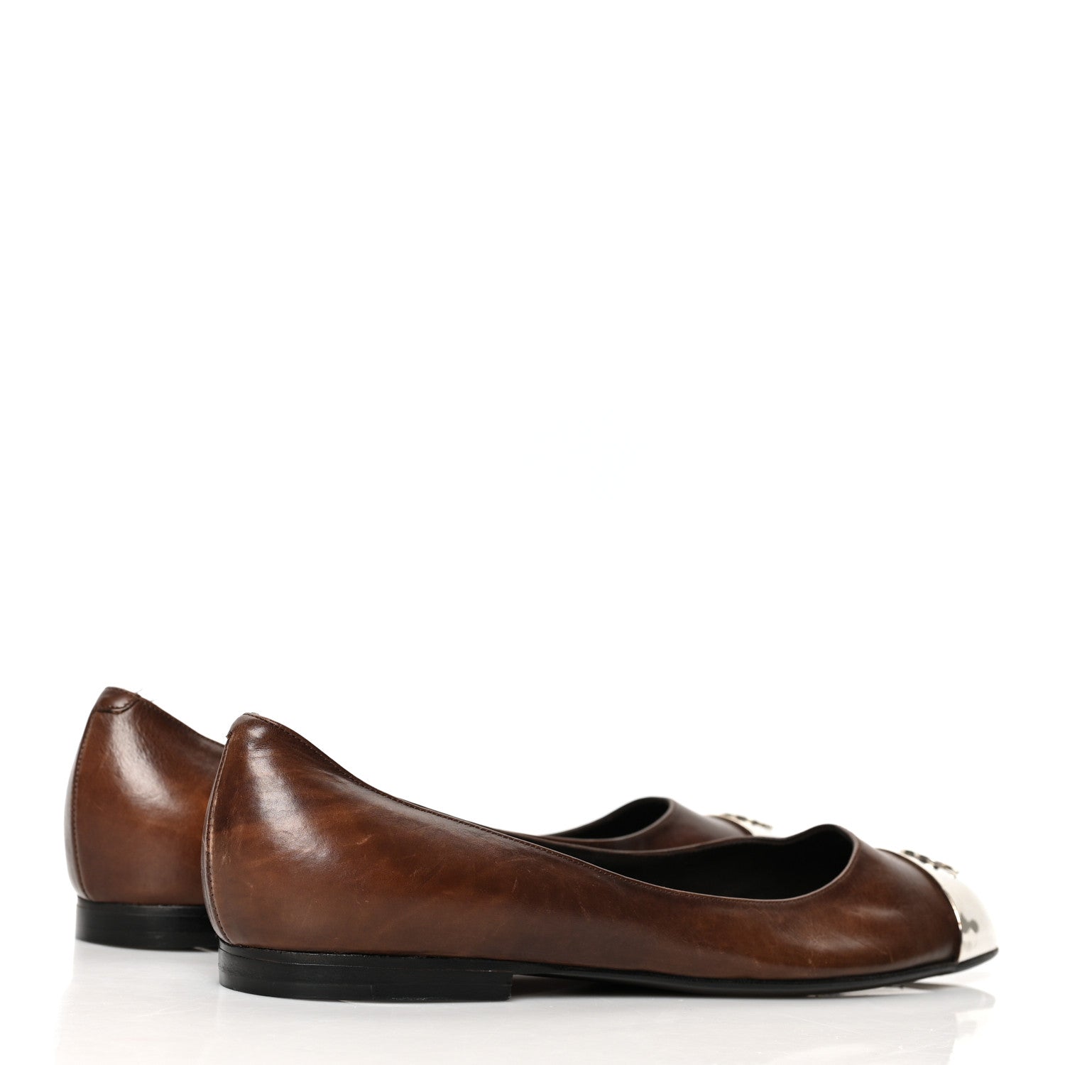 Chanel Calfskin Metal Cap Toe CC Ballerina Flats 36 Brown Gold 4 of 10