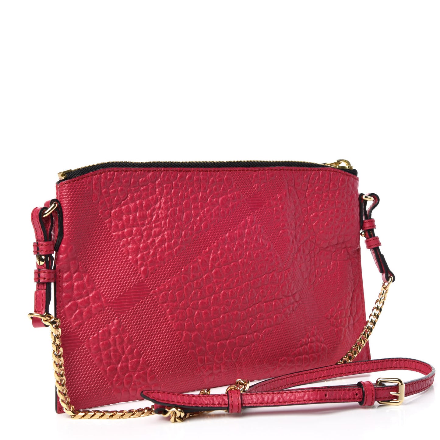 Signature Grain Calfskin Check Embossed Peyton Crossbody Clutch Bag Vibrant Fuchsia