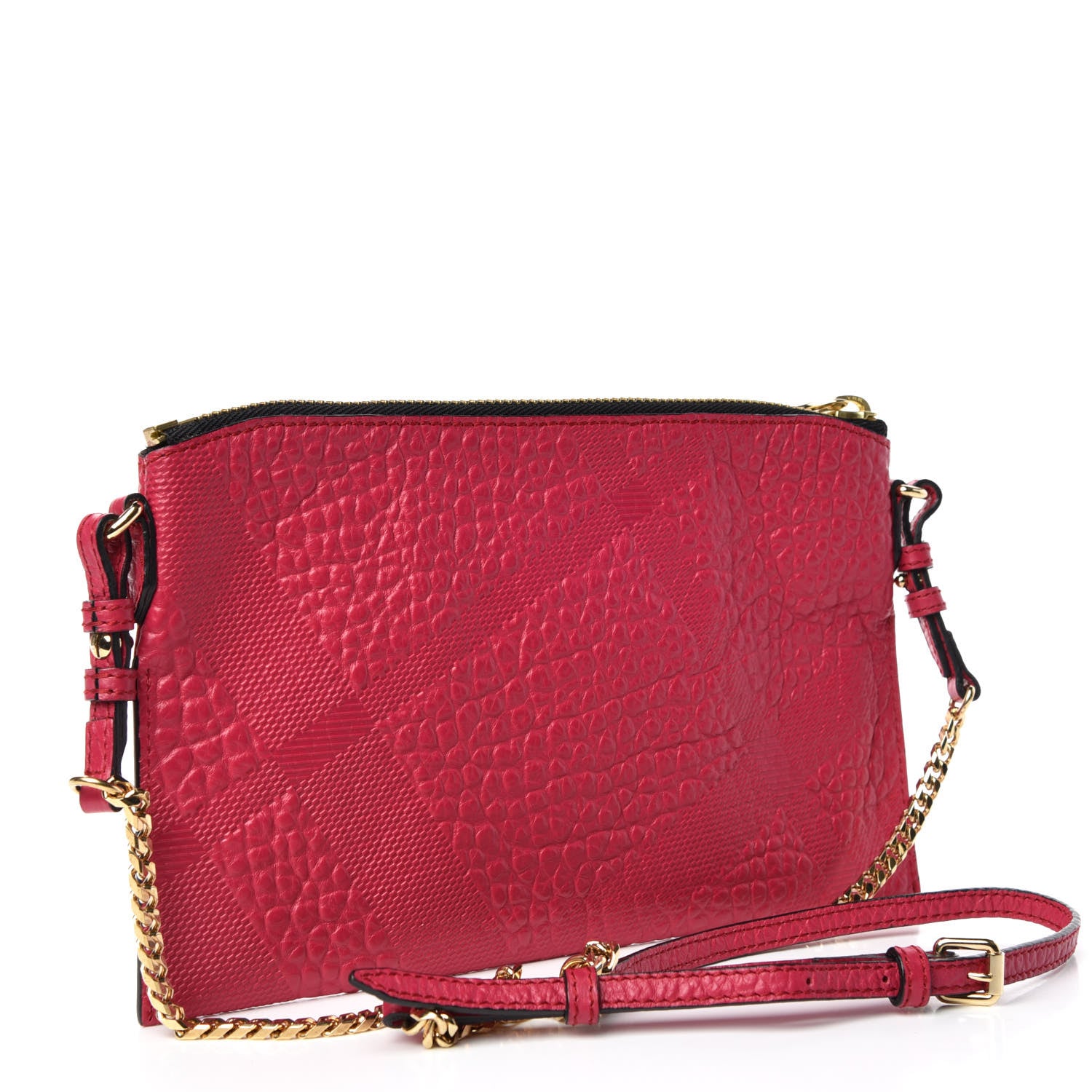 Burberry Signature Grain Calfskin Check Embossed Peyton Crossbody Clutch Bag Vibrant Fuchsia 3 of 9