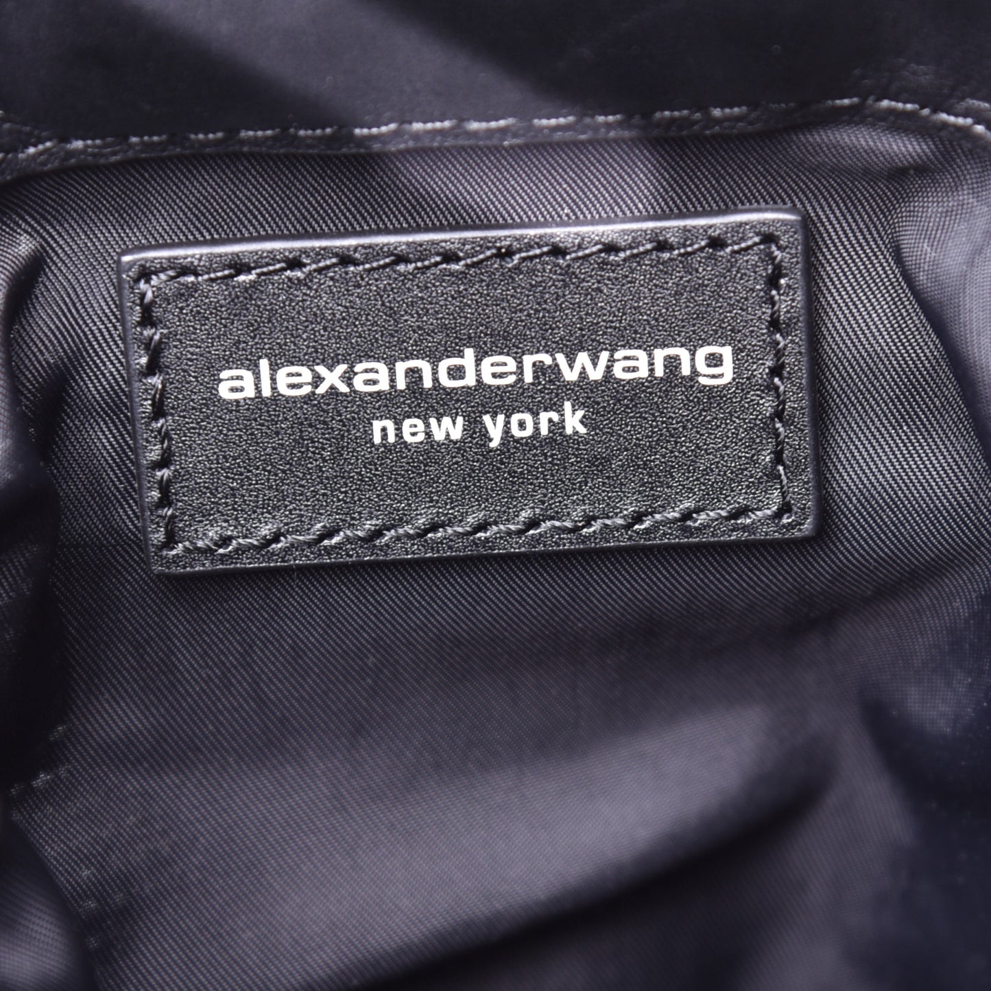 Rhinestone Chain Mesh Wanglock Logo Pouch Black White