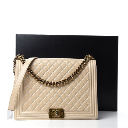 Chanel Glazed Calfskin Quilted Large Boy Flap Beige 11 of 11